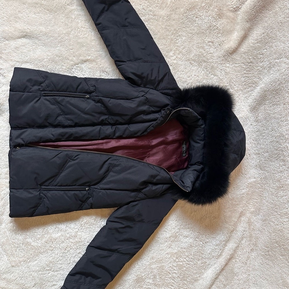 Dana Buchman Black Coat with Fur Lined Hood
